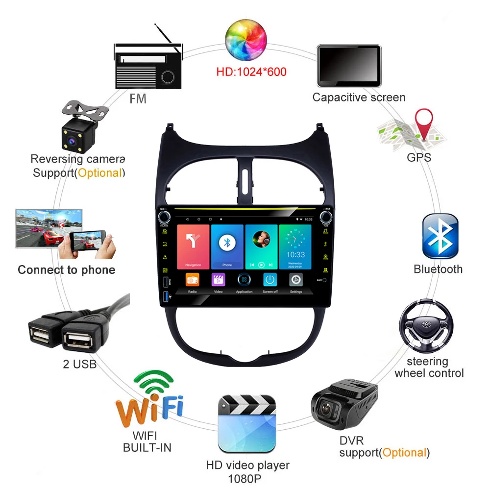 $106.94 REAKOSOUND 8'' 2 Din Car radio For Peugeot 206 2001-2008 Multimedia Player WIFI Android RDS DSP GPS Navigation Player