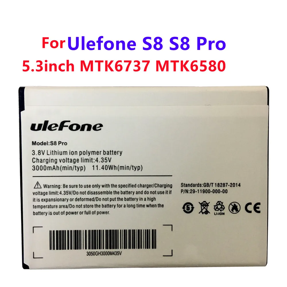 

Mobile Phone Battery Ulefone S8 S8 Pro 3000mAh 5.3inch MTK6737 MTK6580 Original Mobile Accessories