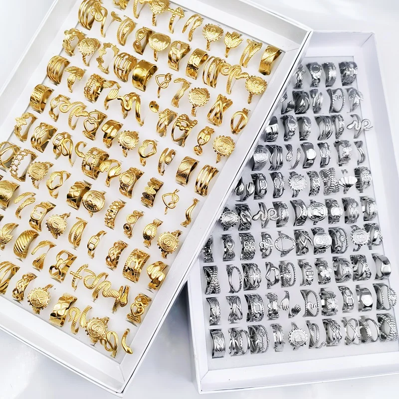 

5 Pcs Adjustable Stainless Steel Rings Wholesale Vintage Open Oil Pressure Titanium Steel Men and Women Couple Finger Ring Gift