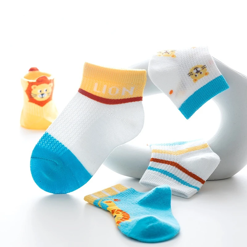 5 Pairs/Lot 1-12 Years Boys Socks 2023 Spring Summer Mesh Thin Breathable Cotton Socks Cute Cartoon Children Girls Ankle Socks enlarge