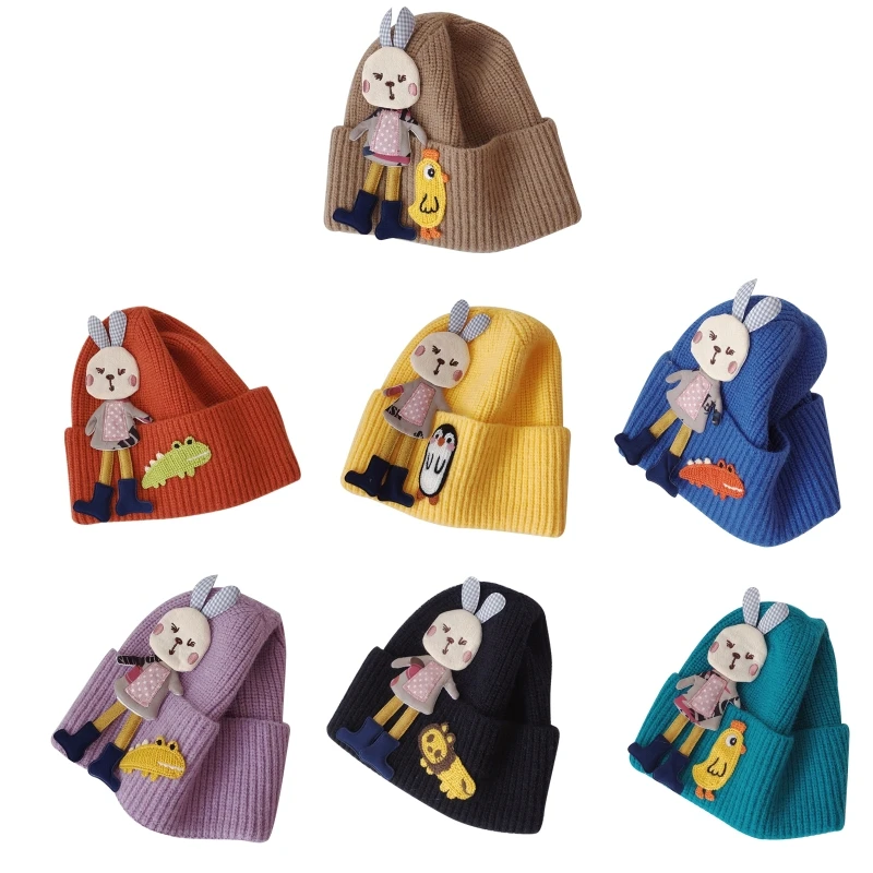 

Зимняя детская трикотажная Шапка-бини с милым кроликом динозавром