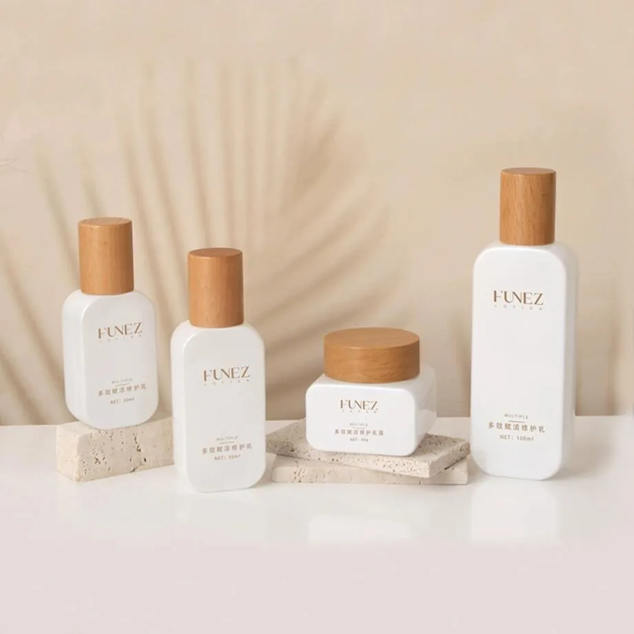 Белая стеклянная банка 30 г деревянная крышка Оловянная фотолампа увлажняющая