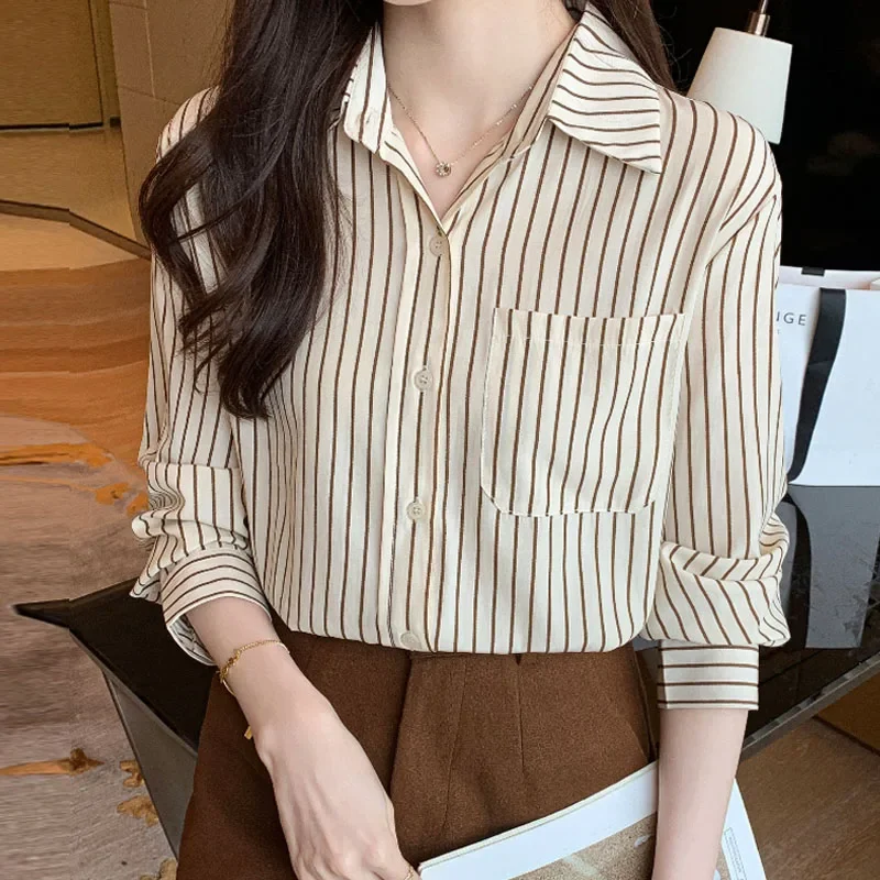 Новая осенняя женская рубашка с длинным рукавом и отложным воротником