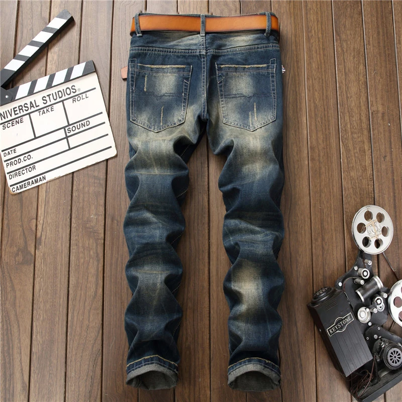 Ripped Men Jeans 2022 Punk Vintage Blue Men Denim Slim Stretch Embroidered Denim Trousers Skinny Jeans Men