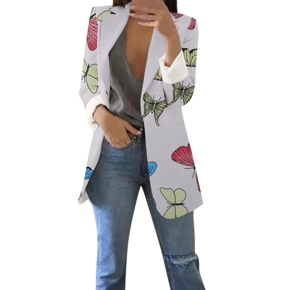 Blazer for Women 2023 New Plant Print Temperament Leisure Cardigan Coat for Women Jacket Cropped Blazer