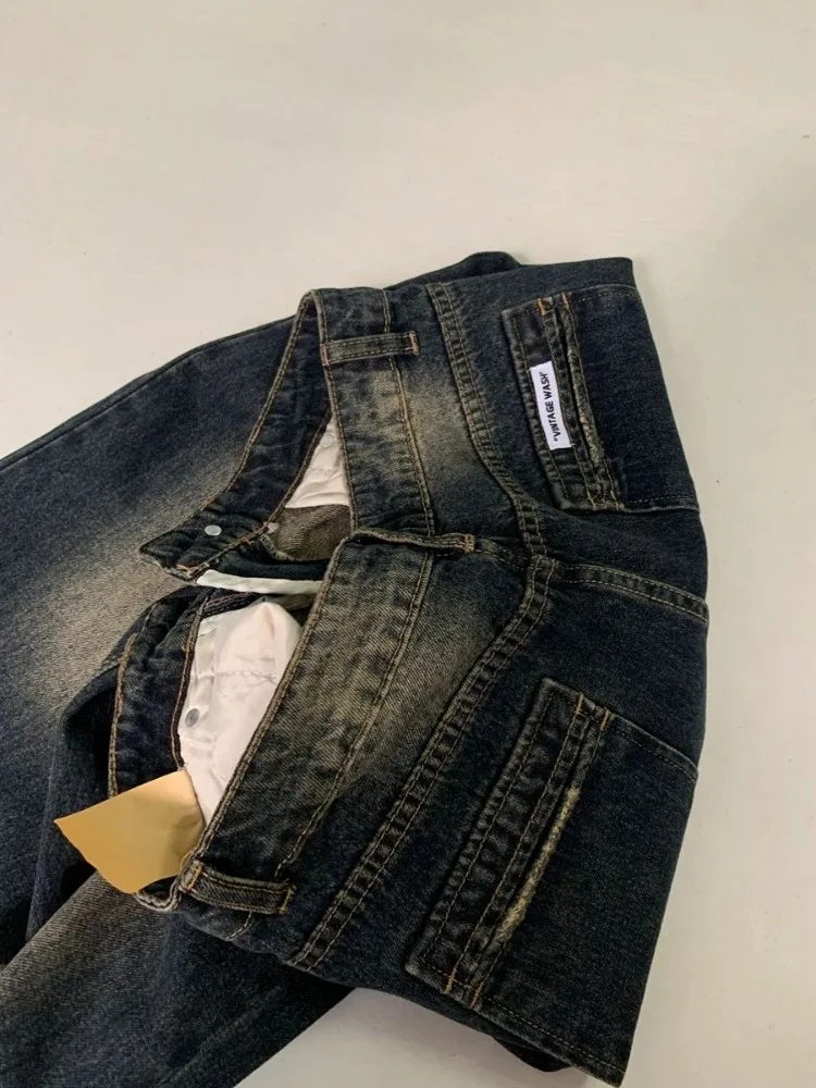 AA Женские уличные повседневные брюки 2000-х годов Baggy Y2K Широкие потертые джинсовые
