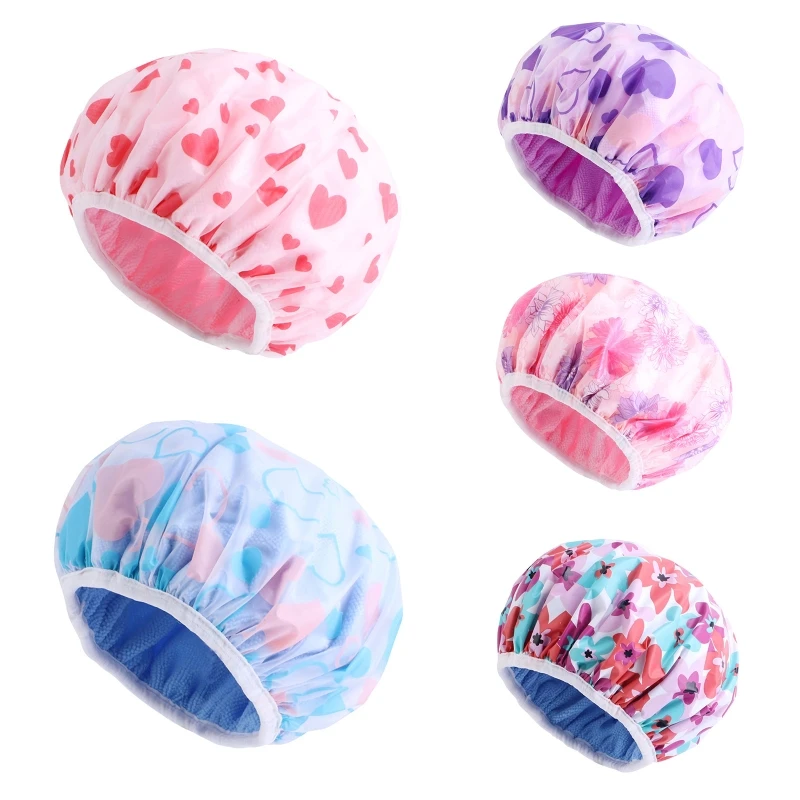 

Waterproof Double Layer Fashion Printed Bath Bathroom Shower Caps for Women