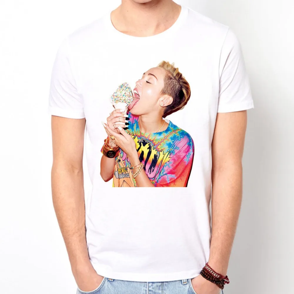 

Miley Cyrus Ice Cream Music TWERK BANGERZ T-shirt Mens Party Gift White Tee T shirt Euro Size S-XXXL