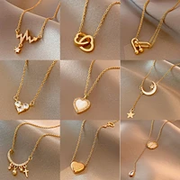 gold color stainless steel necklace for women jewelry pearl beads heart exquisite pendant necklace birthday gift