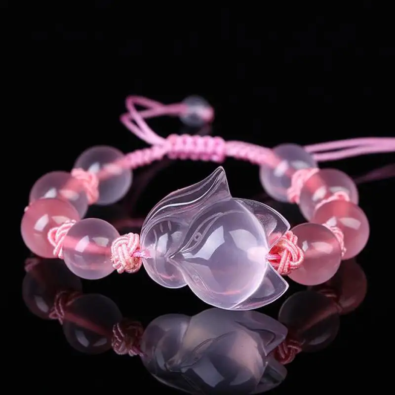 

Natural Pink Jade Fox Bracelet Adjustable Hand-carved Chalcedony Relax Healing Jewelry Women Jades Charms Lucky Amulet Bracelets