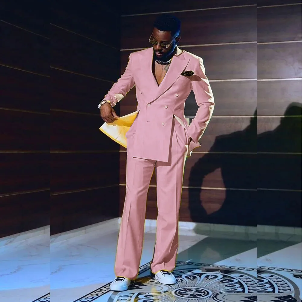 Мужской костюм из двух предметов элегантный двубортный пиджак с лацканами на