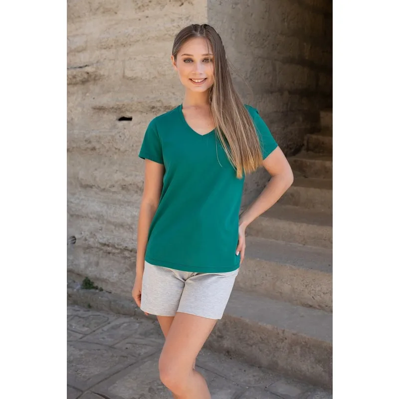 

Women's Green V-Neck Short Sleeve T-Shirt t shirt y2k top nostalgic summer women t-shirt anime bluz