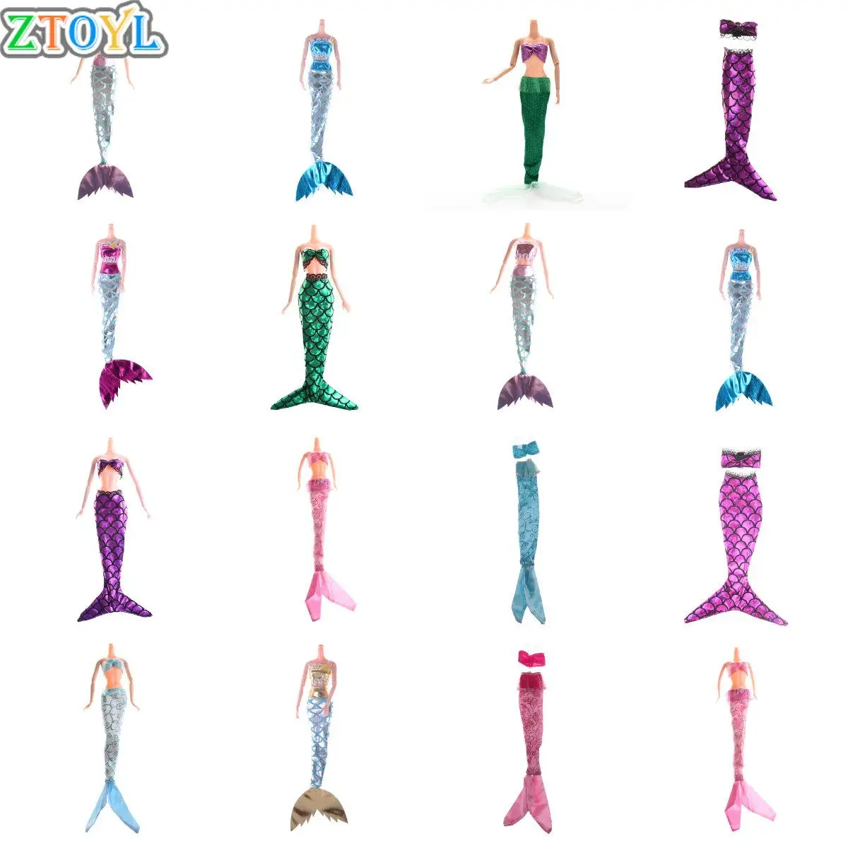 2PCS/set Baby Toy Party Dress Handmade Dolls Mermaid Tail Dress Gown Skirt Fashion Clothes For Doll Accessories