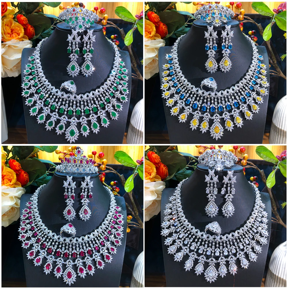 

Siscathy Noble And Elegant Bride Wedding Jewelry Set For Women Fashion Cubic Zircon Necklace Arab Nigerian Party Dress Accessory
