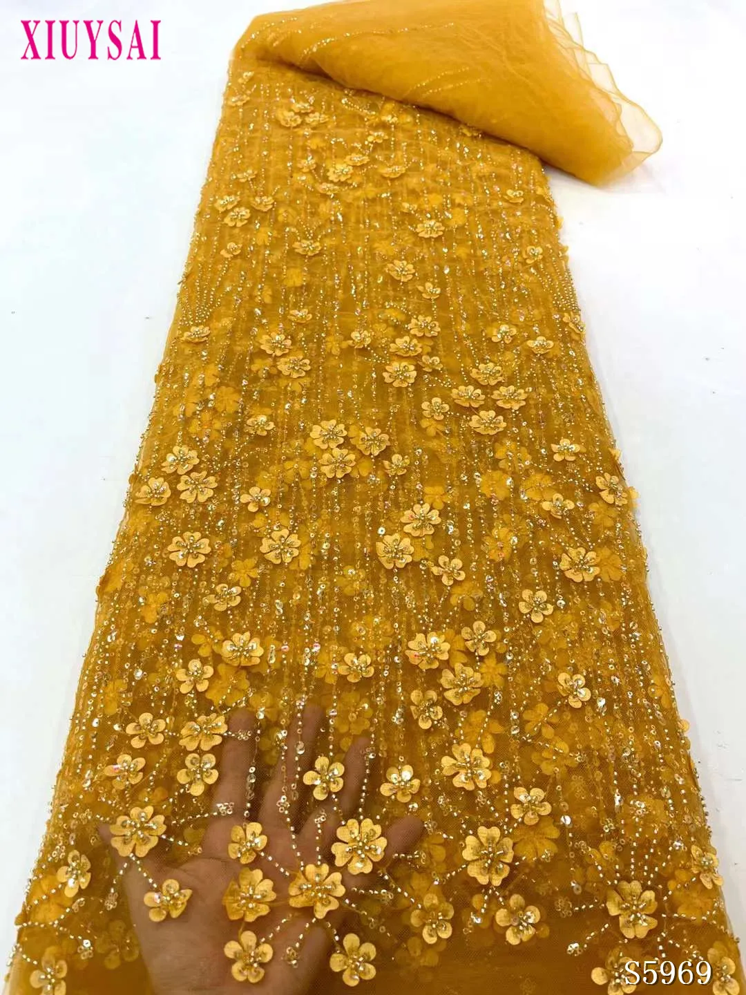 

Fuchsia Pink African French Net Embroidery Luxury Handmade 3D Sequins Beaded Lace Fabric For Wedding Party Evening Dress