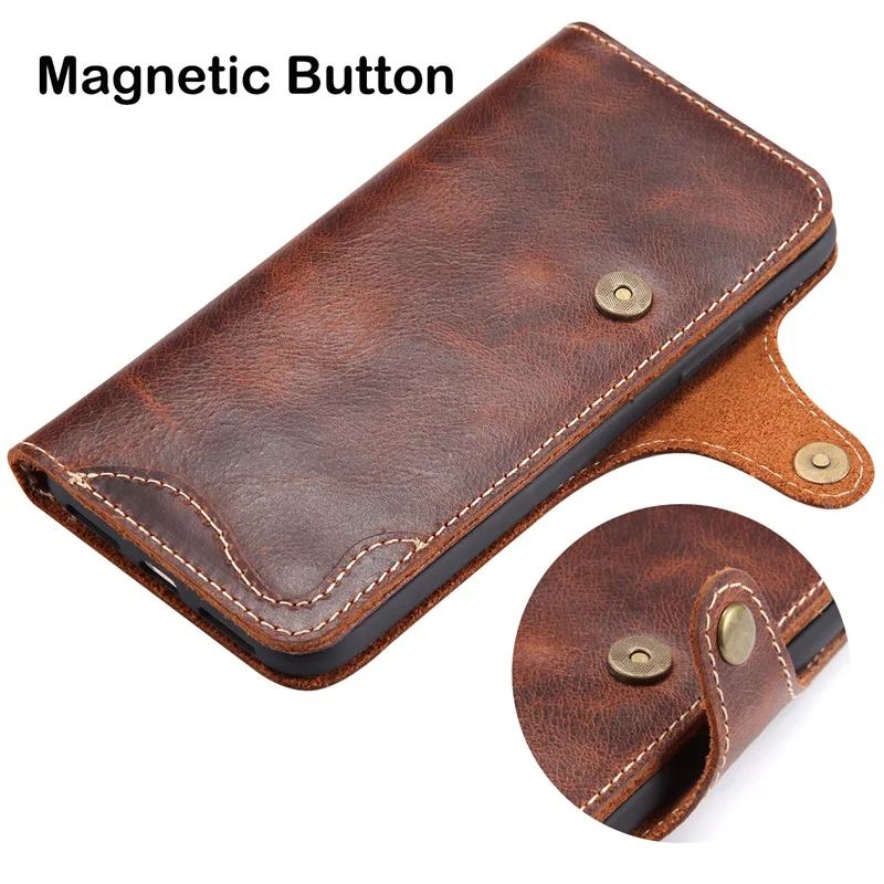 for iPhone 14 13 12 11 XS MAX XR 8 7 Plus Luxury Vintage Cowhide Genuine Real Leather Case Flip Wallet Card Business Phone bag