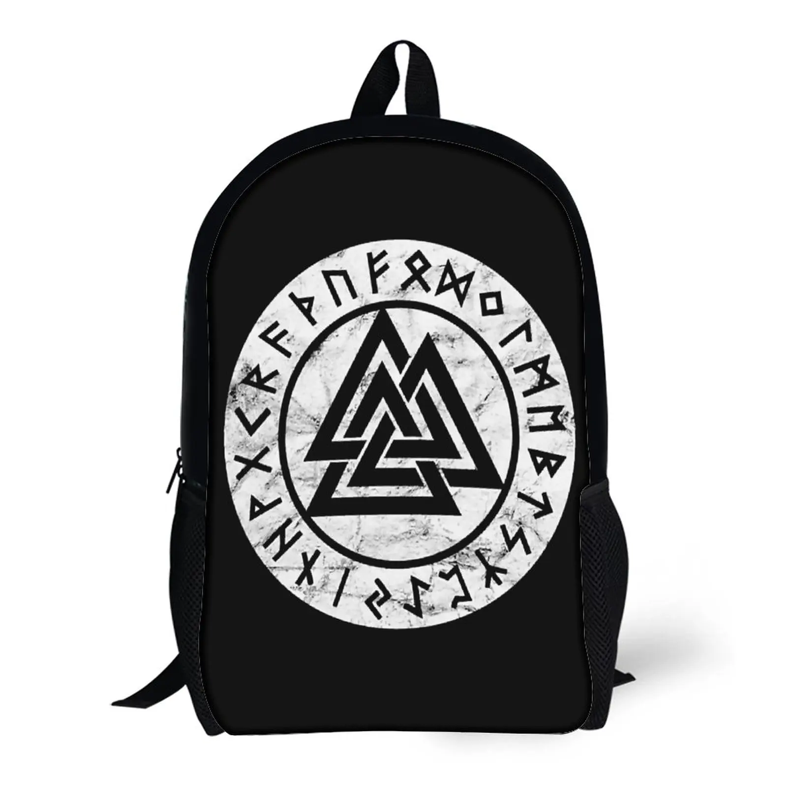 

Vintage Valknut Odin Symbol Vikings Runes Zipper Secure Cosy Knapsack17 Inch Shoulder Backpack Vintage Sports Activities Hot