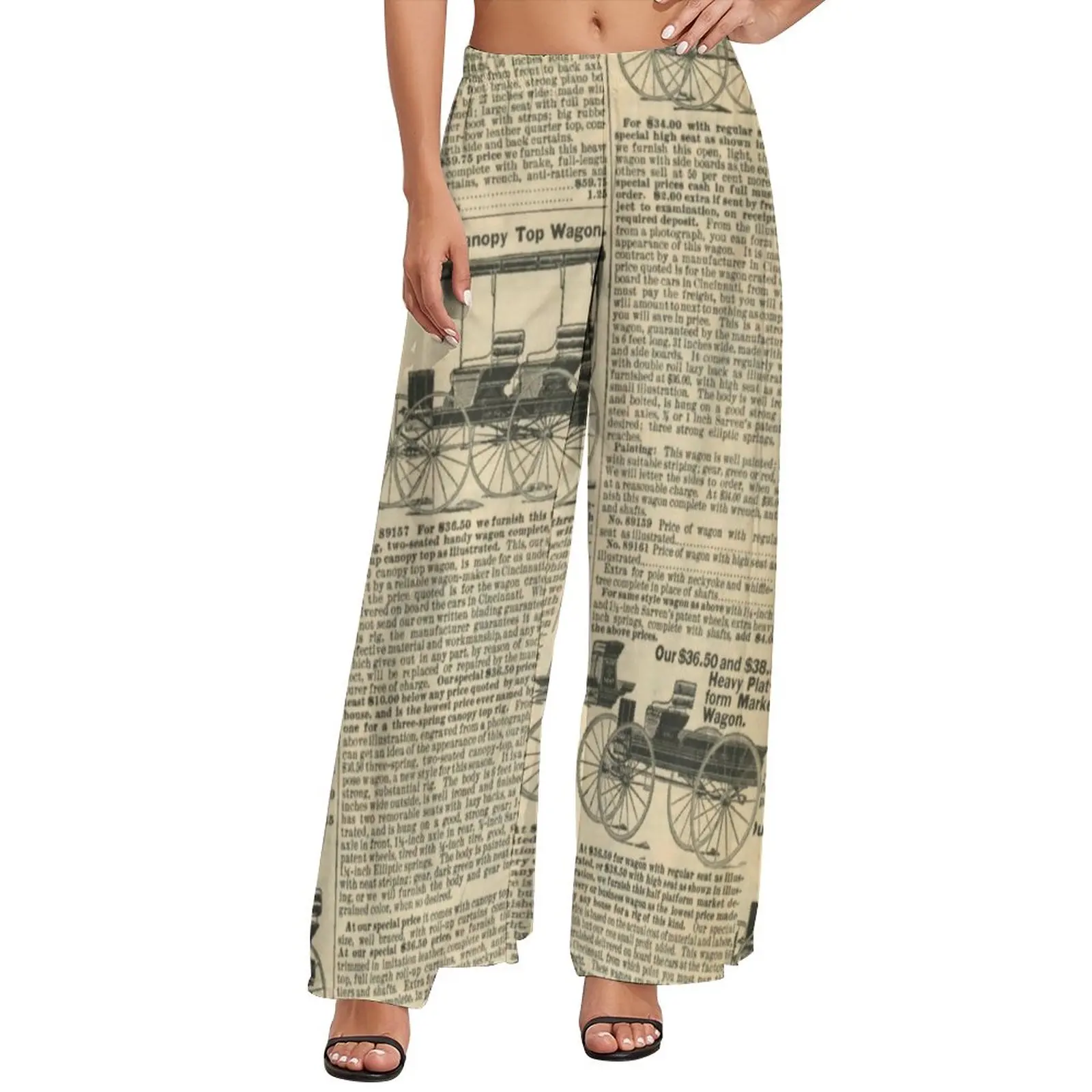 

Retro Newspaper Straight Pants Digital Print Workout Wide Pants Womens Oversize Aesthetic Graphic Trousers