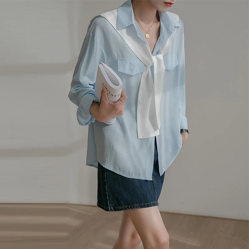 

Korea Full Sleeve Shirt Female 2022 Spring New Temperament Loose Shirt Female Temperament Summer Lightweight With Shawl Lq4