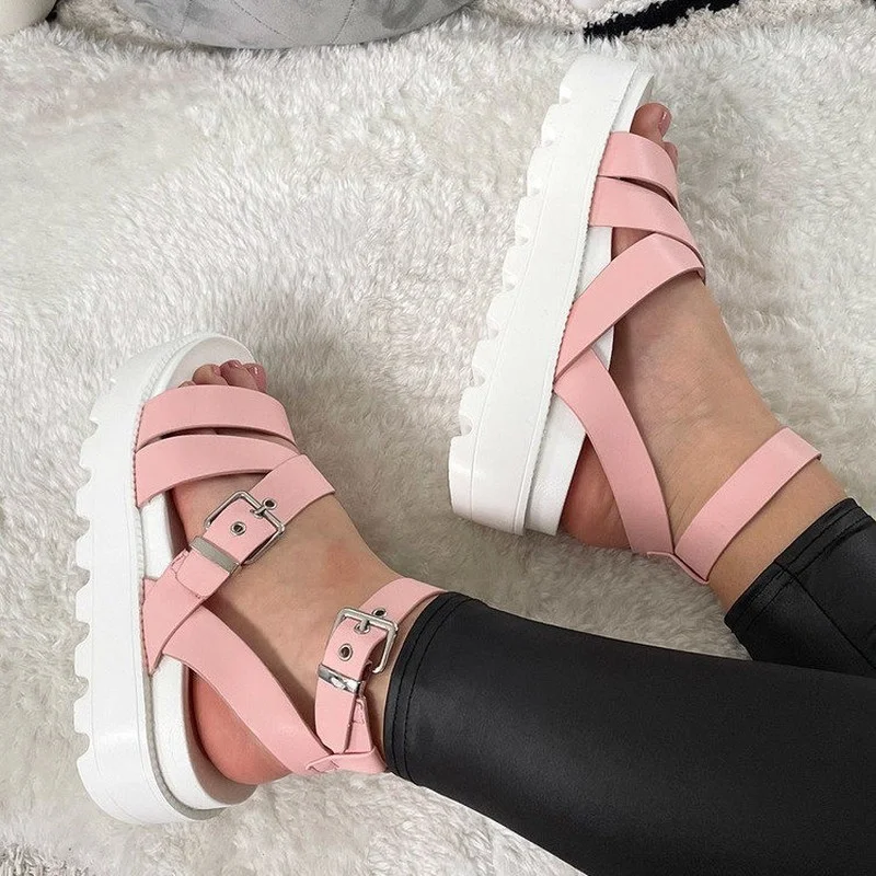 

Chunky Platform Women Sandals 2022 Summer Open Toe Ankle Strap Sandal Ladies Plus Size 43 Outdoor Thick Bottom Sandalias Mujer