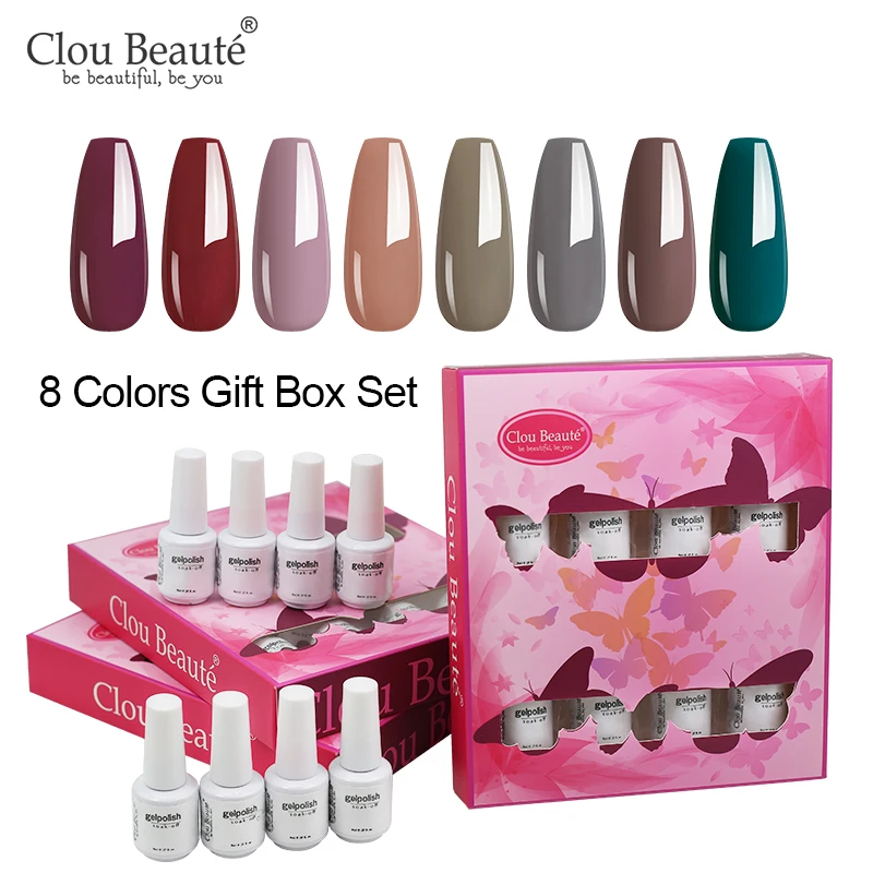 

Clou Beaute 8pcs Gel Nail Polish lakiery hybrydowe Gel Varnish Semi Permanent UV LED Gel Nail Lacquer Gelpolish Set Manicure Kit