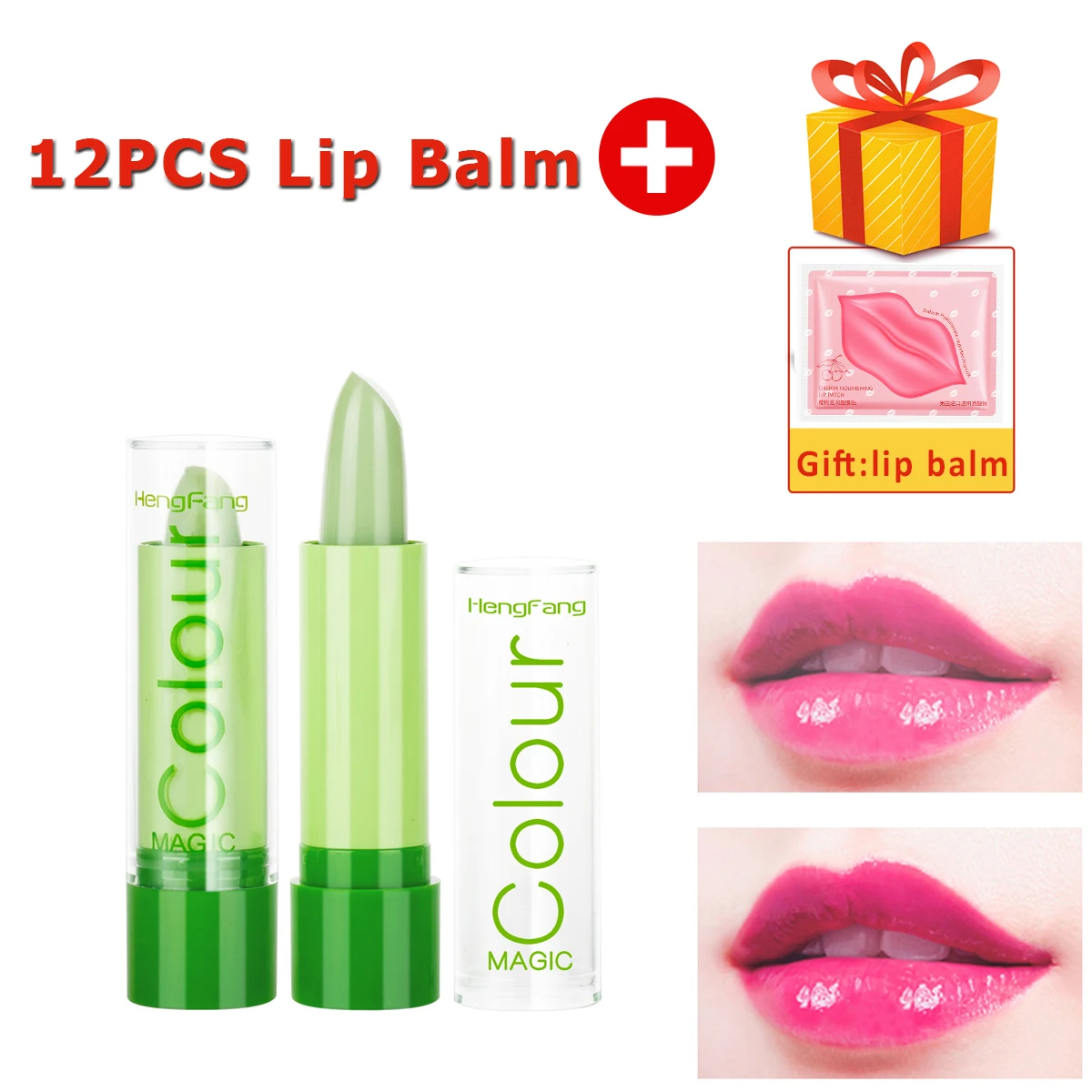 

12Pc Magic Colour Temperature Change Pink Color Lip balm Moisture Anti-aging Protection Lips Makeup 3.2g Aloe Lipstick #H114