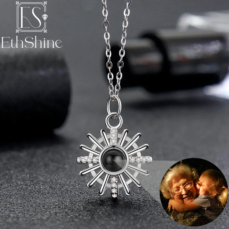

EthShine Personalized Projection Photo Necklace 925 Sterling Silver Custom Photo Creative Pendant Necklace Women Christmas Gift