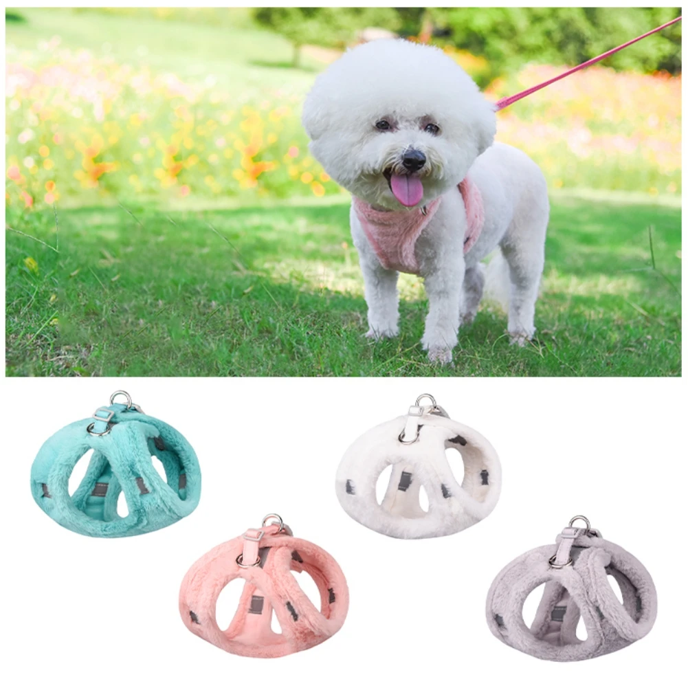 

Winter Warm Harness Leash Adjustable Vest Reflective Dog Harness Plush Collar Chest Strap Leash Harnesses With Traction Rope