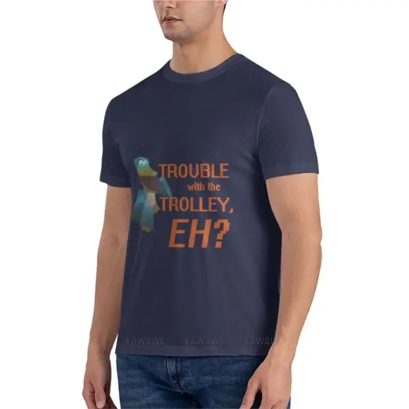 футболка черная мужская хлопковые топы Trouble With The Trolley Eh? Классическая мужские