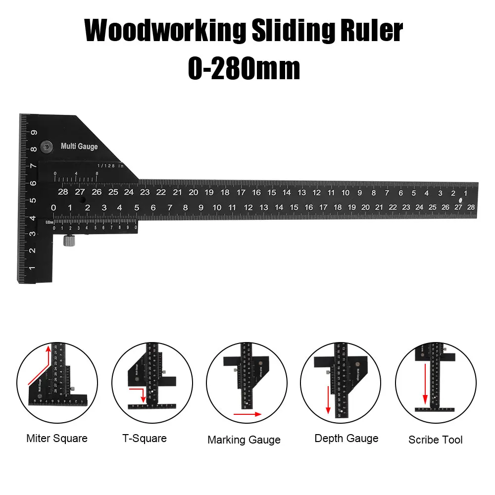 

Aluminum Alloy Scribe Woodworking Tool T Ruler Woodworking Sliding Gauge Marking Depth Gauge Measuring Tools 0-280mm
