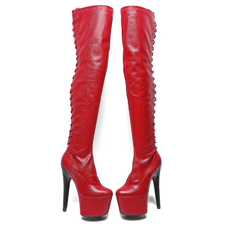 Leecabe 17 см/7 дюймов голографическая обувь из искусственной кожи для танцев на шесте