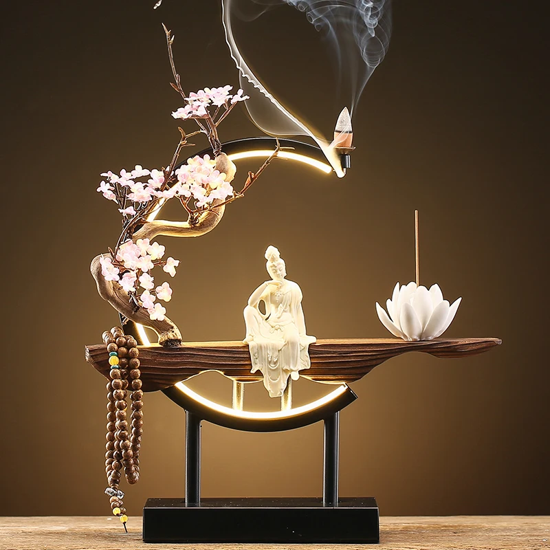 

Zen Backflow Incense Burner Waterfall Decorative Buddhas Smoke Fountain Lotus Candle Holder Quemador Incienso Home Decoration