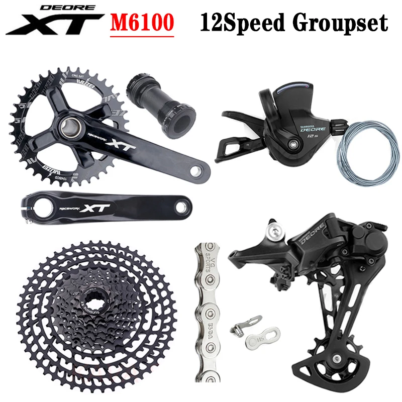 Deore M6100 1x12 Speed Groupset Bike Derailleur Shift XT Crankset 12S Silver Chain SUNSHINE 46/50/52T Cassette for SHIMAN 0 HG