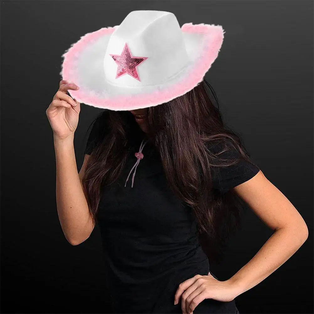 

Pentagram Cowboy Hat Pink Tiara Cowgirl Western Style for Women Girl Sequin Felt Cowgirl Hat Cowboy for Costume Accessories