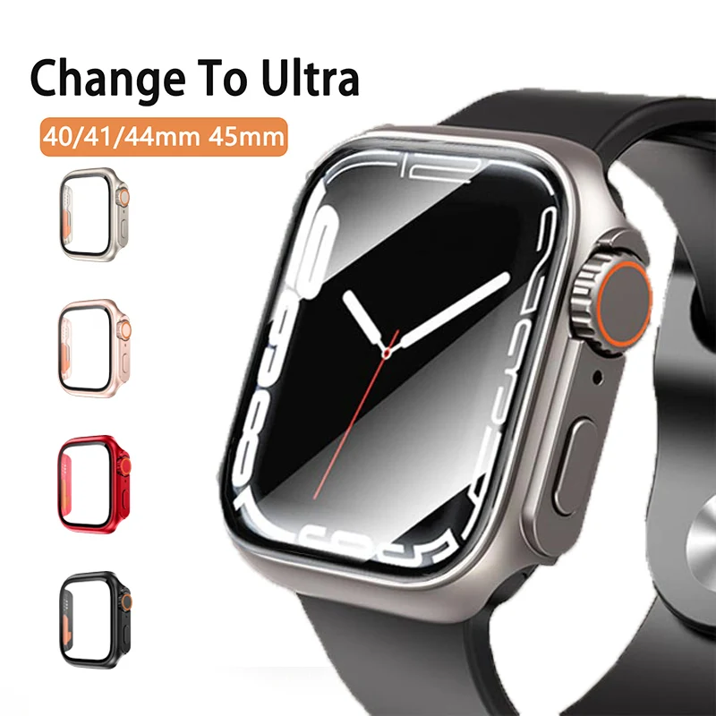 

Защитная крышка для экрана для Apple Watch Φ 45 мм 44 мм Series 8 7 PC Watch чехол s + закаленное стекло смены на ультра стильные аксессуары