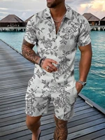 floral polo men shirt set 3d print zipper poloshirt shirtshorts sets fashion casual mens tracksuit summer new clothing