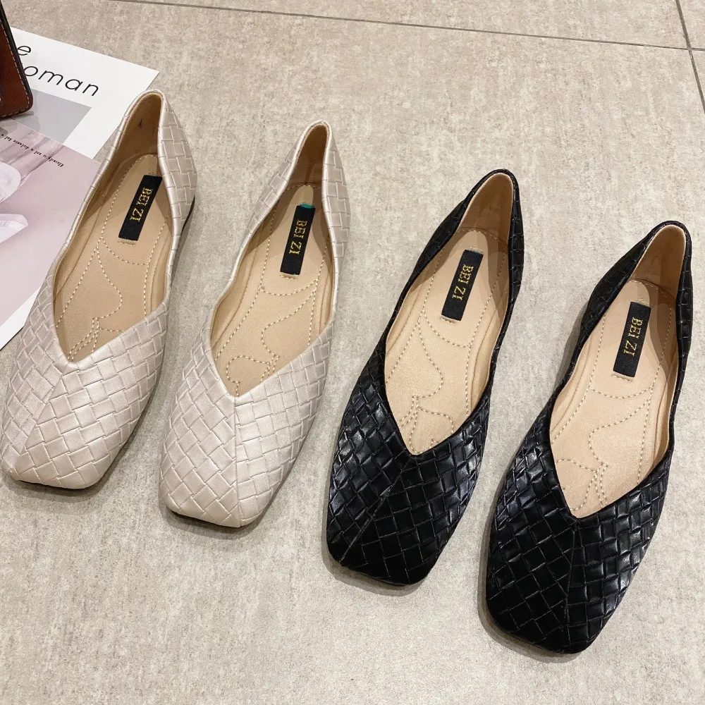2022 New Arrival Women Casual Loafers Square Toe Slip-On Comfortable Office Ladies Work Driving Party Woman Flat Single Shoes
