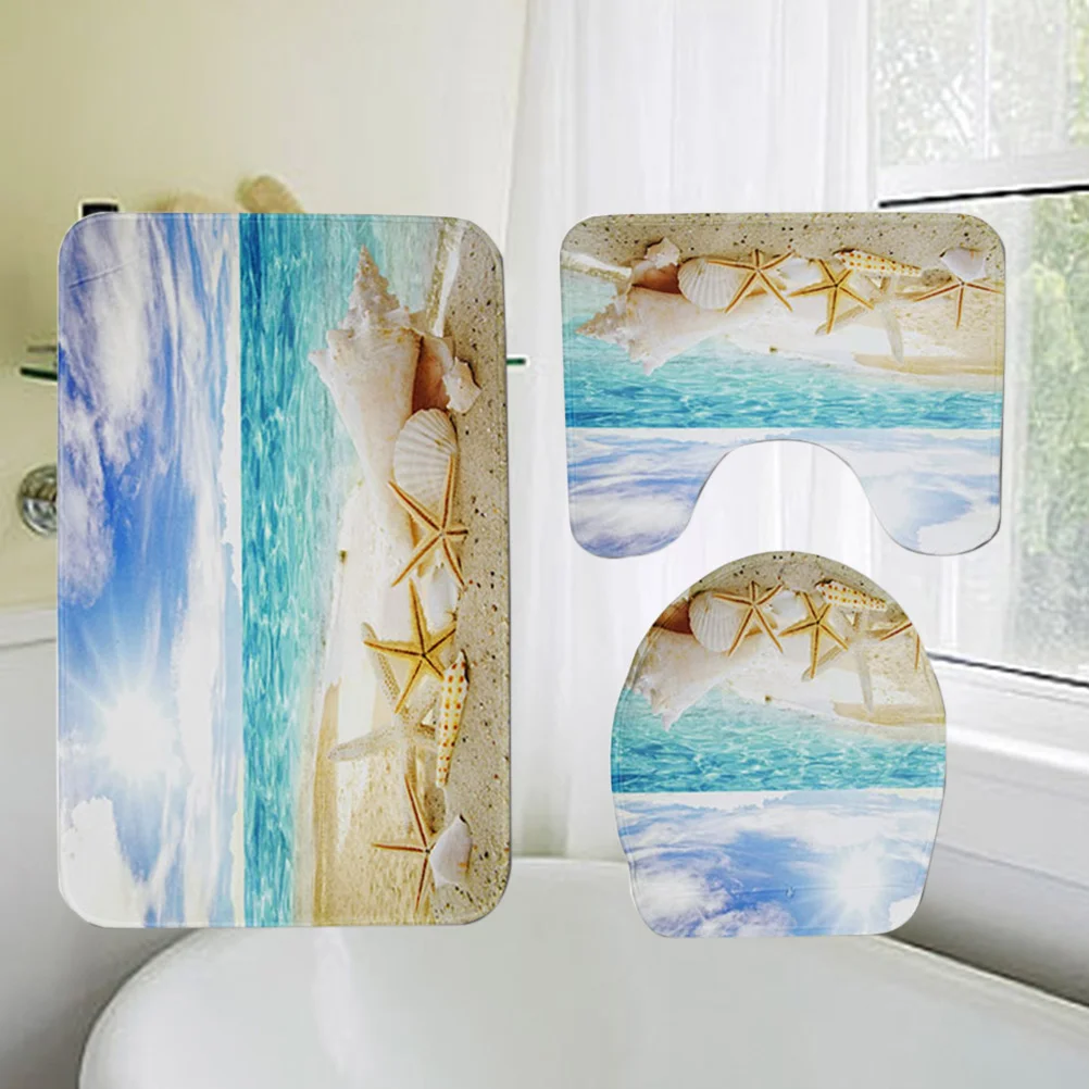 

Three Pieces Bathroom Pedestal Mat Toilet Rug Kit Non-Slip Rug Bath Mat Toilet Lid Cover