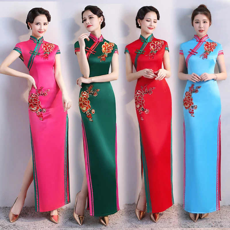 

S-4XL Grren Party Cheongsam Vintage Chinese Style Spring Long Evening Dress Oriental Woman Elegant Qipao Vestido