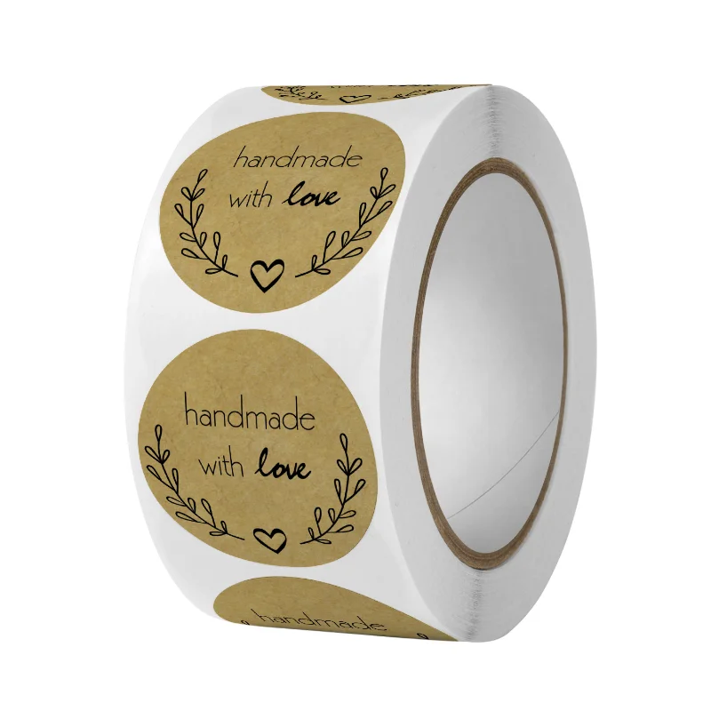 

500pcs round"Handmade with love"Stickers seal labels roll sticker for Package decorate handmade sticker stationery supplies