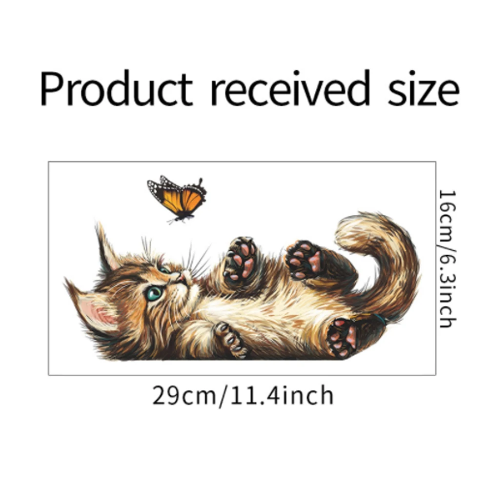Cartoon Cat Butterfly Playing Wall Sticker Kids Room Bedroom Decoration Mural Bathroom Wallpaper Home Decor Cute Kitten Stickers images - 6