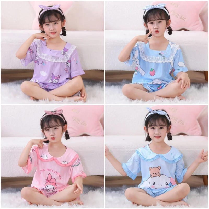 

Sanrios Kuromi Cinnamoroll My Melody Cartoon Cute Children Home Clothing Anime Kawaii Summer Girls Short Sleeve Shorts Pajamas