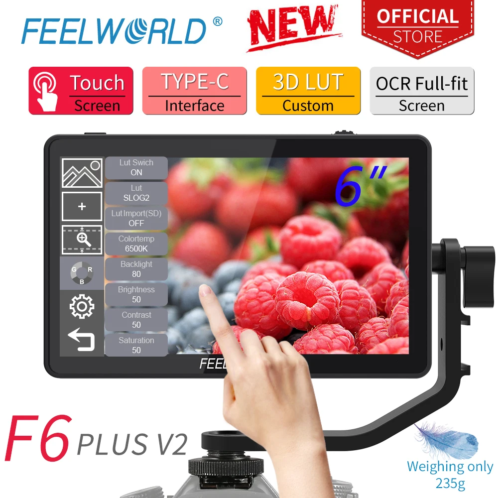 FEELWORLD F6PLUS V2 6 Inch on Camera DSLR Field Monitor  IPS Touch Screen  FHD 4K HDMI 1920x1080 3D LUT Waveformfor Rig Gimbal