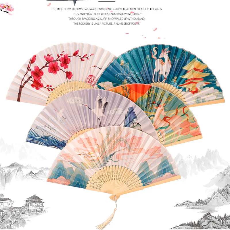 

Performance Dance Fan Bamboo Folding Fan With Tassel Festival Gift Crafts Art Accessory Home Decor