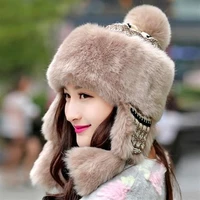 women winter hat skiing warm thickened earmuffs rabbit fur ethnic caps fashion french ladies hats princess bomber hats snow hat
