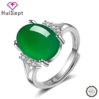 huisept trendy women ring 925 silver jewelry oval shape emerald zircon gemstone finger rings for wedding party gift accessories