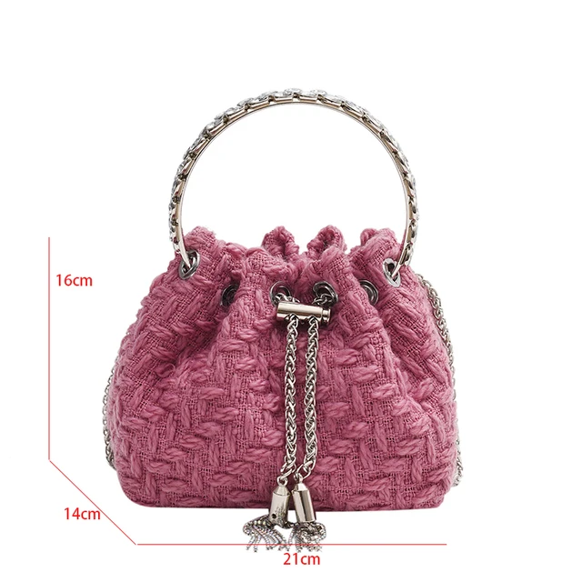 Tassel Handbag Bucket Bag Round Ring Design Hand Bag For Women 2022 New Denim Clutch Fashion Chain Shoulder Crossbody Bag 6