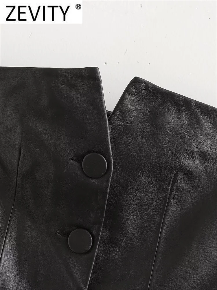 Zevity новинка 2024 женская модная тонкая блузка из искусственной кожи без бретелек