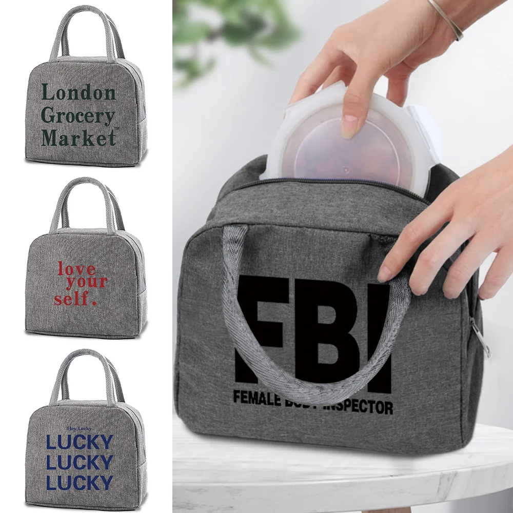 

Lunch Bag Cooler Bags New FBI Letter Printed Canvas Handbags Dinner Bag for Women Portable Fridge Bag Thermal Food Insulated Bag