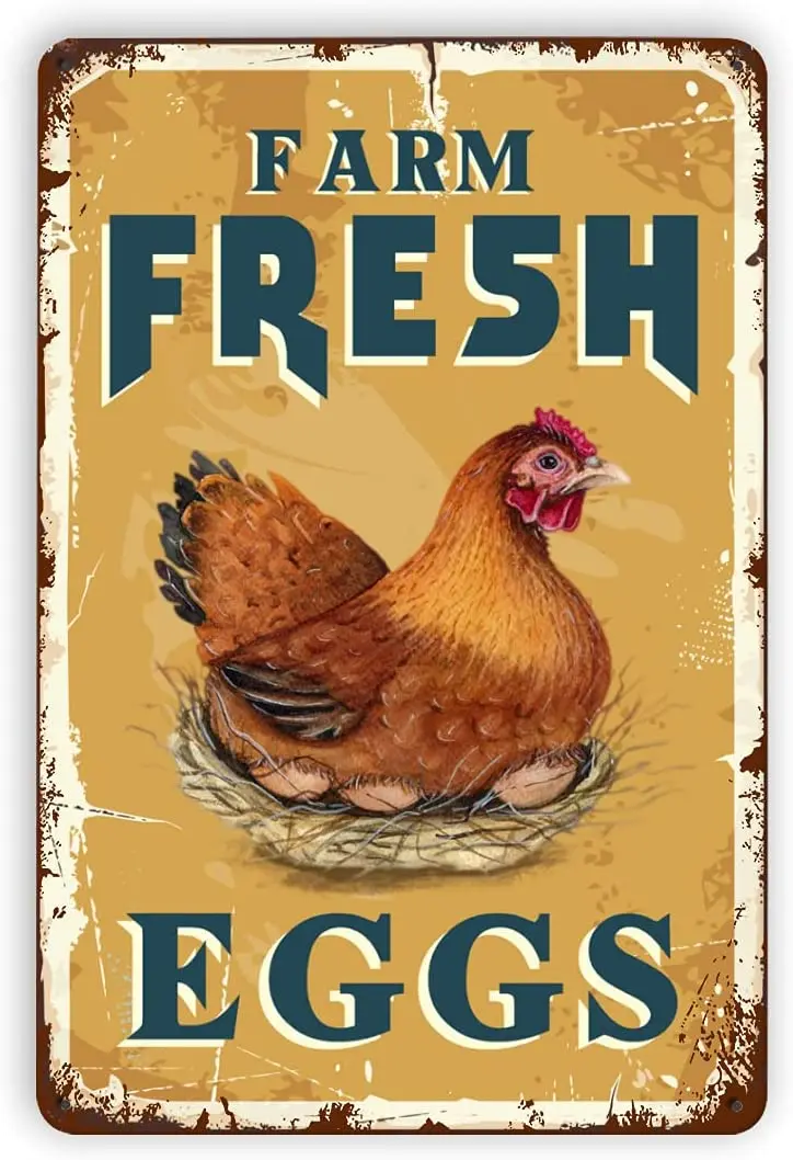 

Farm Fresh Eggs Tin Signs - Vintage Country Chicken Hen Rooster Tin Signs Home Kitchen Wall Decor 8x12Inch Home Decor Vintage